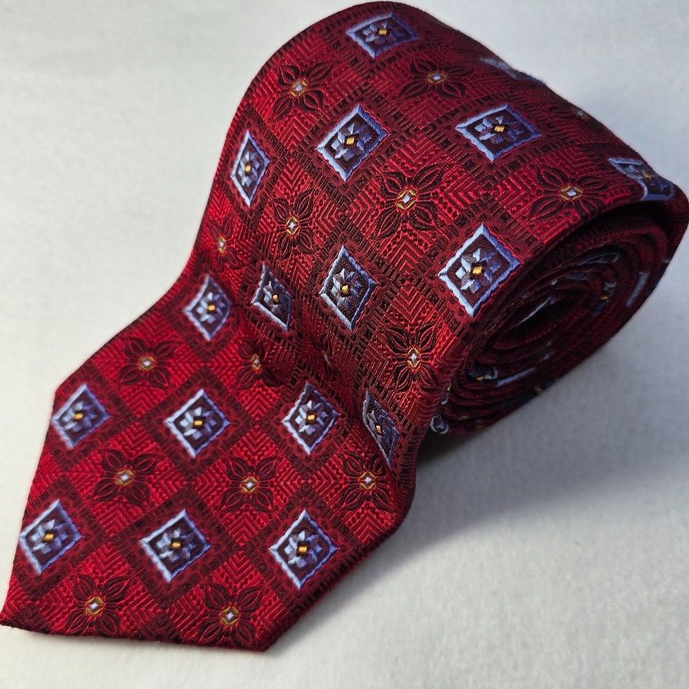Robert Talbott Best in Class Red & blue designer tie 100% Silk. Made in USA